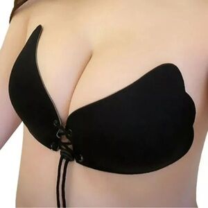 Curve Necessities Cleavage Enhancing Push Up Sticky Bra Cup A -Black-